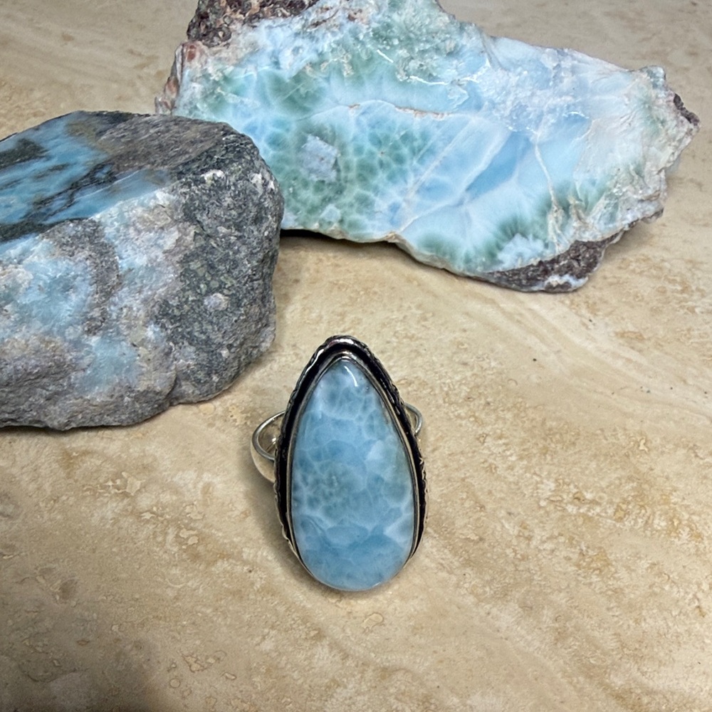 Beautiful Larimar Sterling Silver Ring, Size 7